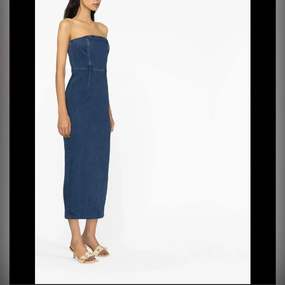 Reformation Eugenia Strapless Denim Midi Dress In Simcoe, Size 2 Us